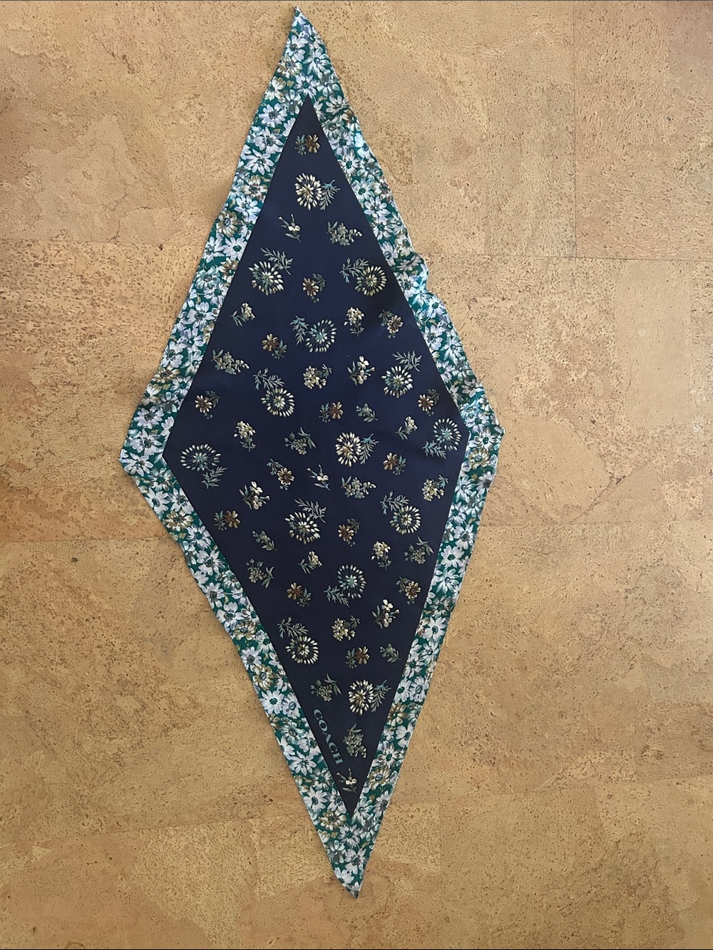 Coach Navy and Green Floral Silk Scarf